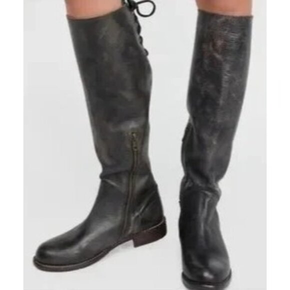 Bed Stu Womens 6 Black Leather Manchester Tall Lace Up‎ Boots - Picture 1 of 16